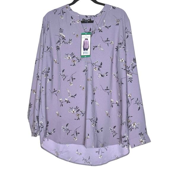 Hilary Radley Top, Purple Floral Shirt, Office, Cottagecore - Picture 4 of 6